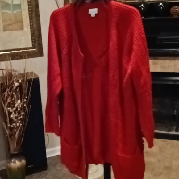 KIM ROGERS red braided waffled cardigan with saggy pockets Size XL - Picture 13 of 13